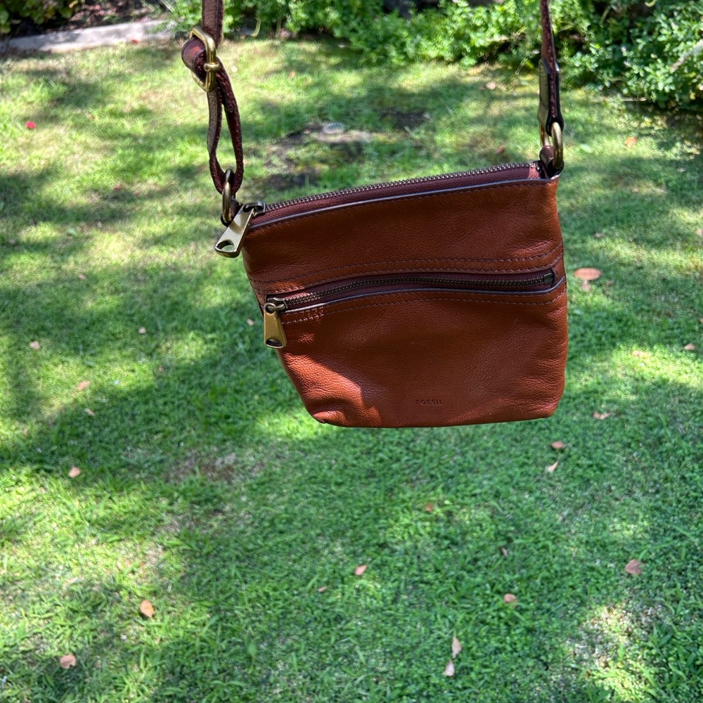 Fossil Tan Leather Crossbody Bag